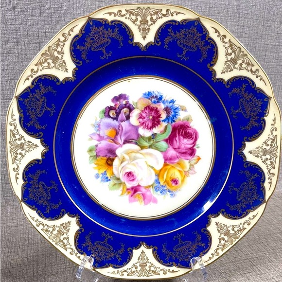 Vintage Other - Vintage Victorian Style Cobalt Bavaria Porcelain Plate Gold Gilt Bohemian